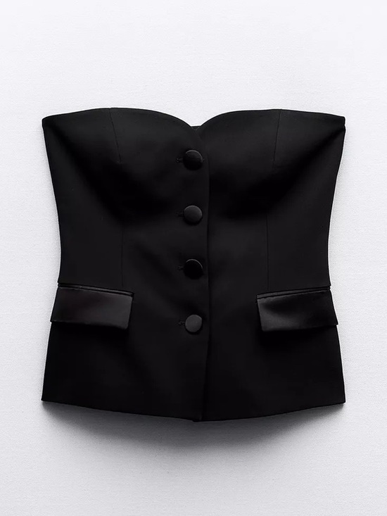 Zara Jackets & Blazers - Zara Black Strapless Buttoned Bustier Vest